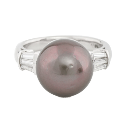 11.9mm Tahitian & Diamond Ring