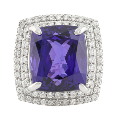 18.03ct Tanzanite & Diamond Platinum Ring