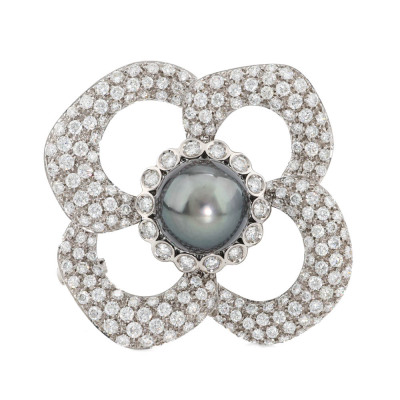 12.5mm Tahitian Pearl & 5.25ct Diamond Brooch