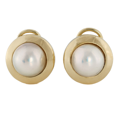 Mabe Pearl Earrings, 18ct Gold 12.7g