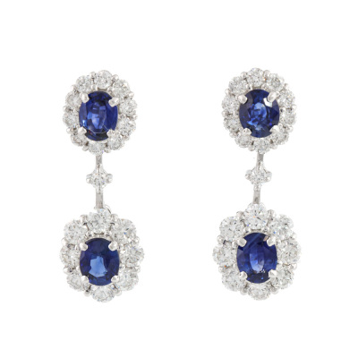 1.29ct Blue Sapphire & 1.20ct Diamond Earrings