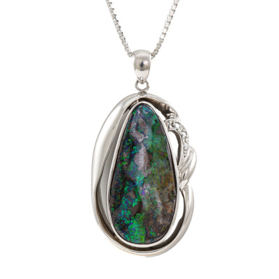 9.25ct Boulder Opal & Diamond Pendant