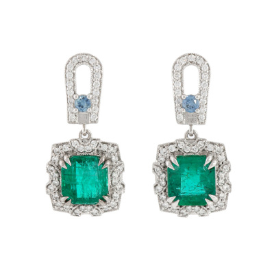 5.14ct Emerald & Diamond Earrings GSL