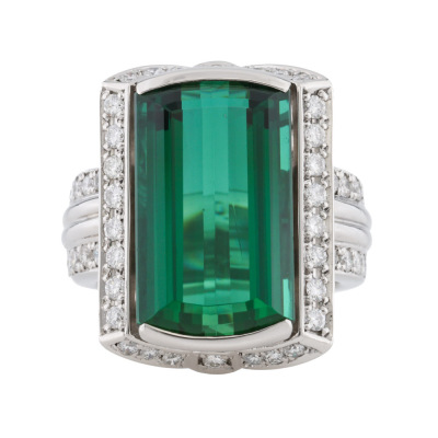 12.51ct Green Tourmaline & Diamond Ring