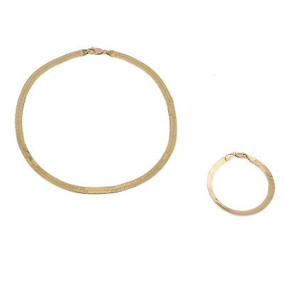 Herringbone Gold Necklace & Bracelet Set, 14ct 25.2g