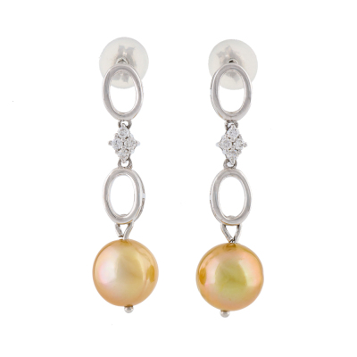 8.7mm Golden Akoya Pearl & Diamond Drop Earrings