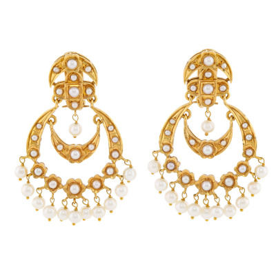 Cultured Pearl 22ct Gold Drop Earrings 38.9g