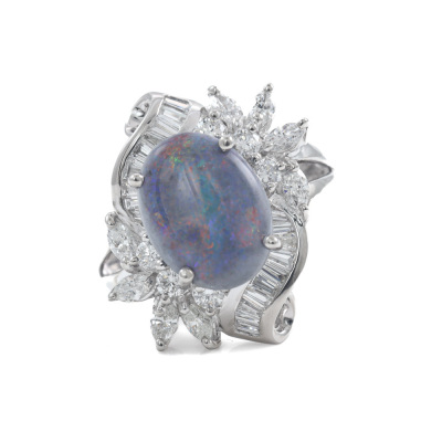 3.63ct Black Opal & 1.89ct Diamond Ring
