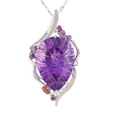 Centre 27.14ct Amethyst Pendant 18ct White Gold