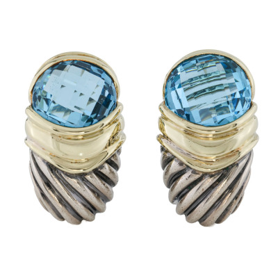 12.00ct Blue Topaz David Yuman Earrings, Gold & Silver