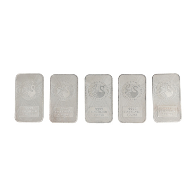 Five The Perth Mint 1oz Minted Silver Bars