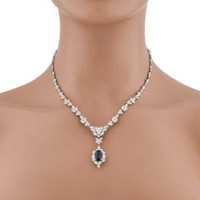 3.82ct Sapphire & 5.04ct Diamond Necklace GIA