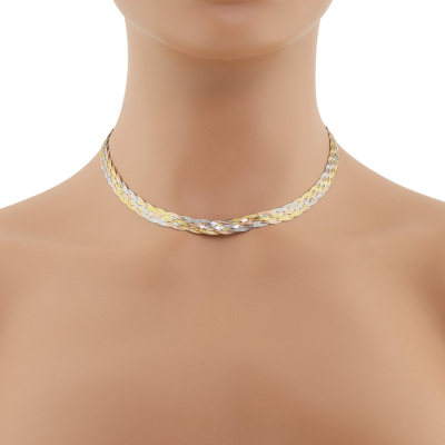 Tri-colour Braided Gold Necklace, 14ct 13.7g