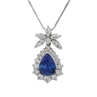 3.07ct Sapphire & 1.24ct Diamond Pendant