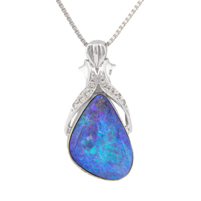 8.44ct Boulder Opal & Diamond Pendant