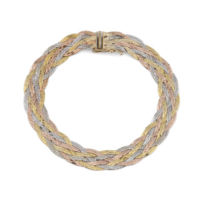 Tri-colour Gold Braided Bracelet, 9ct 8.6g
