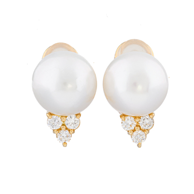 12.7-12.6mm South Sea Pearl & Diamond Earrings