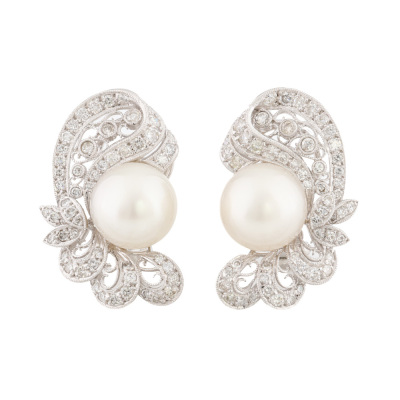 11.3-11.2mm South Sea Pearl & Diamond Earrings