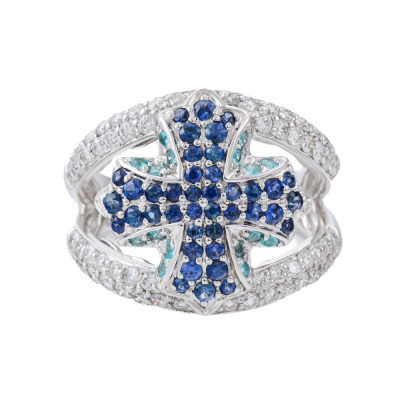 Sapphire, Paraiba Tourmaline & Diamond Ring
