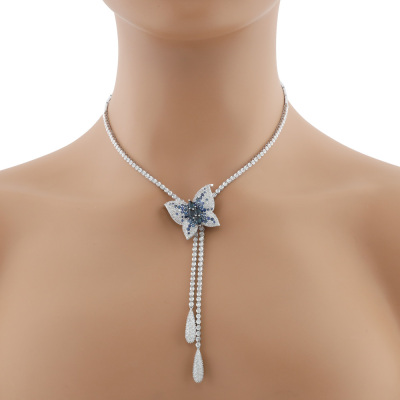 2.90ct Sapphire & 2.35ct Diamond Butterfly Necklace