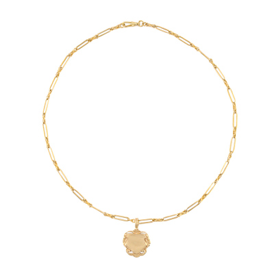 9ct Gold Shield Pendant with Chain 20.2g