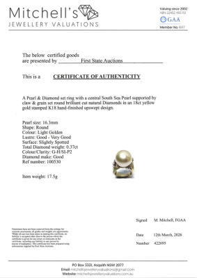 16.3mm South Sea Pearl & Diamond Ring - 4