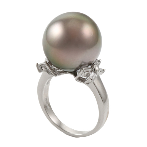 15.4mm Tahitian Pearl and Diamond Ring