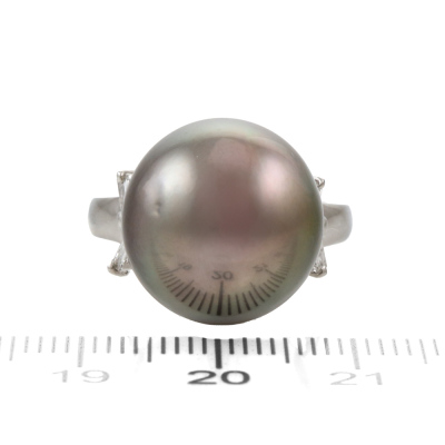 15.4mm Tahitian Pearl and Diamond Ring - 2