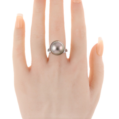 15.4mm Tahitian Pearl and Diamond Ring - 5