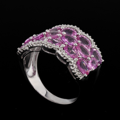 Pink Sapphire 5.50ct & Diamond 18ct Gold Ring - 6