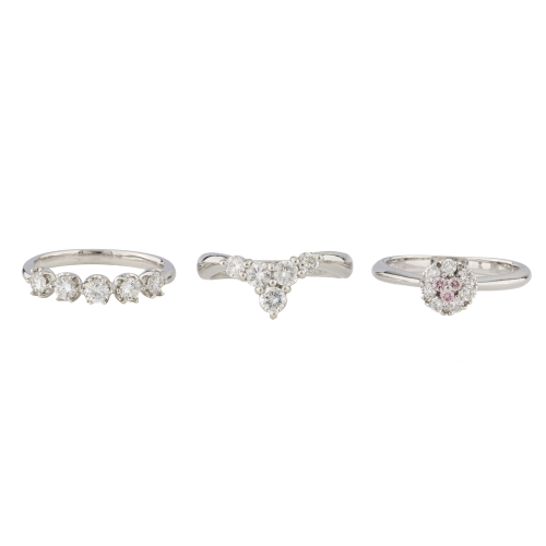 Pink Diamond Ring & Two White Diamond Rings