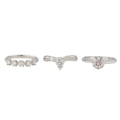 Pink Diamond Ring & Two White Diamond Rings