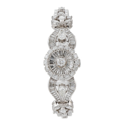 6.80ct Diamond Dress Watch Bracelet, Platinum 50.2g - 2