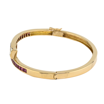 3.08ct Ruby & 1.07ct Diamond Bangle, Gold 18.7G - 3