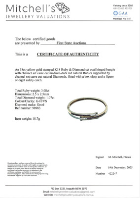 3.08ct Ruby & 1.07ct Diamond Bangle, Gold 18.7G - 4