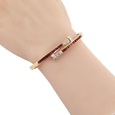 3.08ct Ruby & 1.07ct Diamond Bangle, Gold 18.7G - 6