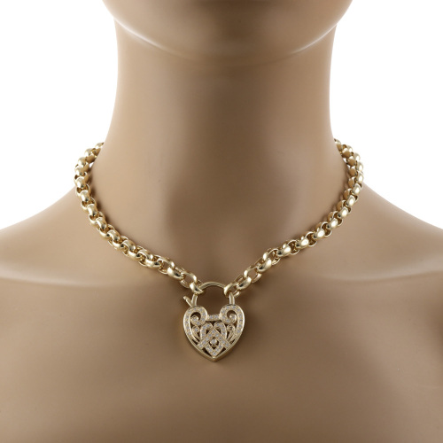 Diamond Heart Padlock Chain Necklace, 9ct 39.1g