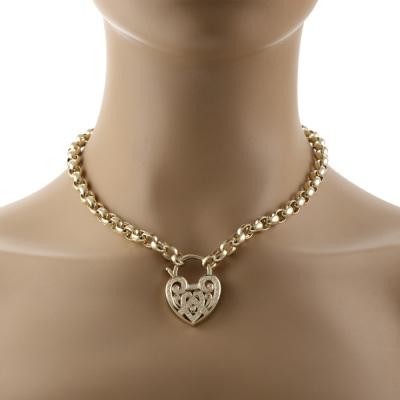 Diamond Heart Padlock Chain Necklace, 9ct 39.1g