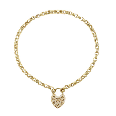 Diamond Heart Padlock Chain Necklace, 9ct 39.1g - 2