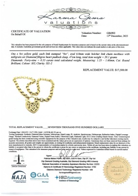 Diamond Heart Padlock Chain Necklace, 9ct 39.1g - 4