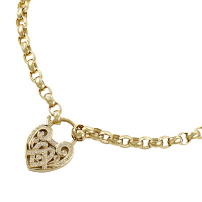 Diamond Heart Padlock Chain Necklace, 9ct 39.1g - 5