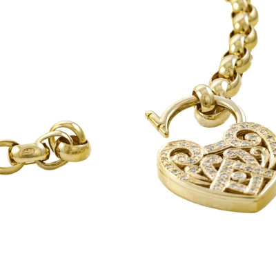 Diamond Heart Padlock Chain Necklace, 9ct 39.1g - 6