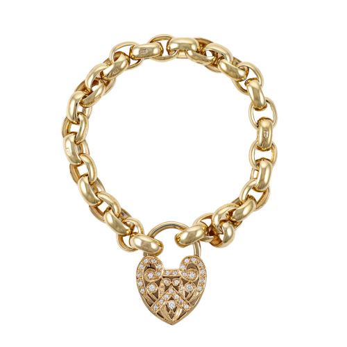 Diamond Heart Padlock Chain Bracelet, 9ct 24.1g