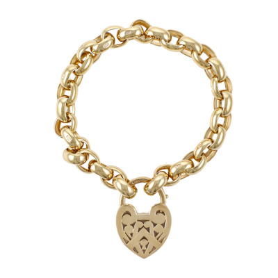 Diamond Heart Padlock Chain Bracelet, 9ct 24.1g - 3
