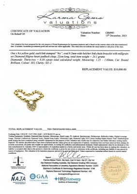 Diamond Heart Padlock Chain Bracelet, 9ct 24.1g - 4