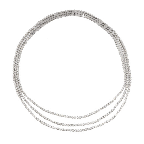 10.01ct Diamond 3 Row Tennis Necklace