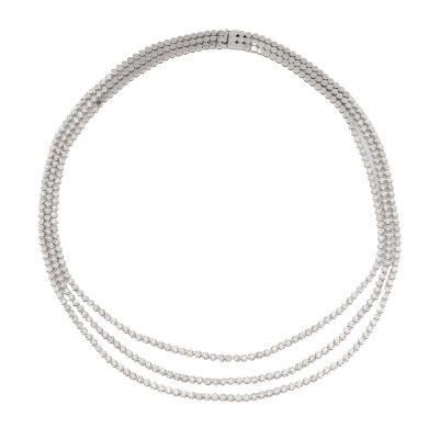 10.01ct Diamond 3 Row Tennis Necklace