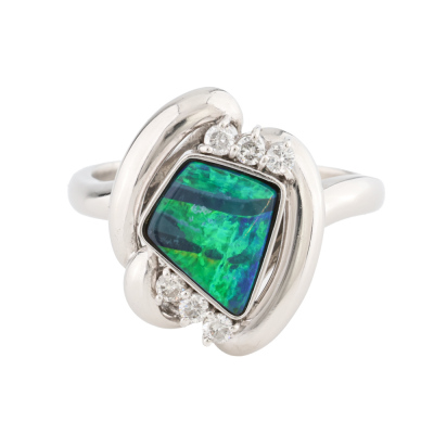 Boulder Opal & Diamond Ring