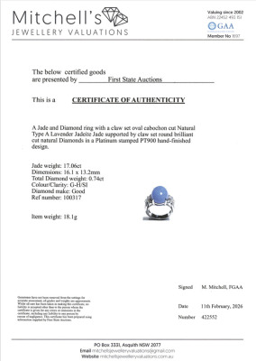 17.06ct Lavendar Jade & Diamond Ring - 4