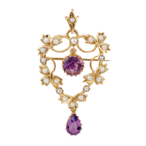 2.86ct Amethyst & Seed Pearl Brooch
